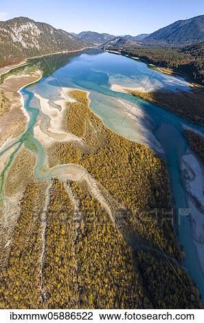 Aerial view, natural riverbed of the upper Isar in front of the Sylvenstein reservoir, wild river landscape Isartal, Bavaria, Germany, Europe View Large Photo Image Stock Image - Aerial view, natural riverbed of the upper Isar in front of the Sylvenstein reservoir, wild river landscape Isartal, Bavaria, Germany, Europe. Fotosearch