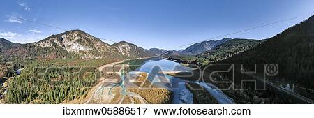 Aerial view, natural riverbed of the upper Isar in front of the Sylvenstein reservoir, wild river landscape Isartal, Bavaria, Germany, Europe View Large Photo Image Stock Photo - Aerial view, natural riverbed of the upper Isar in front of the Sylvenstein reservoir, wild river landscape Isartal, Bavaria, Germany, Europe. Fotosearch