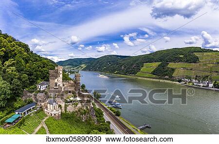 Aerial view of Burg Rheinstein, Trechtingshausen, Unesco World Heritage Site Upper Middle Rhine Valley, Rhineland-Palatinate, Germany, Europe View Large Photo Image Stock Photo - Aerial view of Burg Rheinstein, Trechtingshausen, Unesco World Heritage Site Upper Middle Rhine Valley, Rhineland-Palatinate, Germany, Europe. Fotosearch