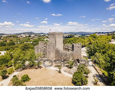 Aerial view of castle of Guimaraes, first capital of Portugal View Large Photo Image Stock Photo - Aerial view of castle of Guimaraes, first capital of Portugal. Fotosearch
