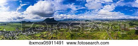Aerial view of Mount Corps de Grande and Mont Saint Pierre, sugar cane fields, Black River region, behind the villages Vacoas-Phönix and Quatre Bornes, Mauritius, Africa View Large Photo Image Stock Image - Aerial view of Mount Corps de Grande and Mont Saint Pierre, sugar cane fields, Black River region, behind the villages Vacoas-Phönix and Quatre Bornes, Mauritius, Africa. Fotosearch