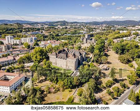 Stock Photography - Aerial view of palace of dukes of Braganza and Castle in Guimaraes, Portugal, Europe. Fotosearch