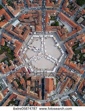 Aerial view of Palmanova with the orange roofs, Italy, Europe View Large Photo Image Stock Photo - Aerial view of Palmanova with the orange roofs, Italy, Europe. Fotosearch