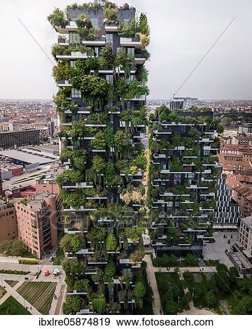 Stock Photo - Aerial view of the Bosco Vertical, Milan. Fotosearch