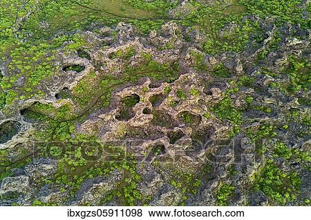 Stock Photo - Aerial view of the lava field Dimmuborgir, Skútustaðir, Norðurland eystra, Iceland, Europe. Fotosearch