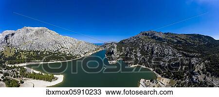 Aerial view of the reservoir, Embalse de Gorg Blau, Tramuntana, Majorca, Balearic Islands, Spain, Europe View Large Photo Image Stock Image - Aerial view of the reservoir, Embalse de Gorg Blau, Tramuntana, Majorca, Balearic Islands, Spain, Europe. Fotosearch