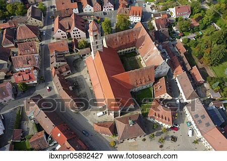 Aerial view, old town, museum of local history, Augustinian monastery with Trinitatiskirche, old town hall, Prinzregentenplatz, Langenzenn, Middle Franconia, Franconia, Bavaria, Germany, Europe View Large Photo Image Stock Photo - Aerial view, old town, museum of local history, Augustinian monastery with Trinitatiskirche, old town hall, Prinzregentenplatz, Langenzenn, Middle Franconia, Franconia, Bavaria, Germany, Europe. Fotosearch
