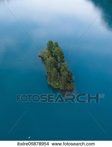 Picture - Aerial view, small island in Lake Brienz, Bernese Oberland, Switzerland, Europe. Fotosearch