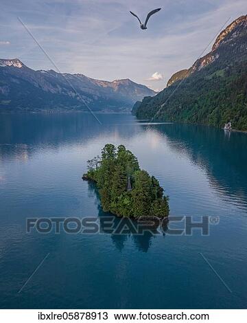 Aerial view, small island in Lake Brienz, Bernese Oberland, Switzerland, Europe View Large Photo Image Stock Image - Aerial view, small island in Lake Brienz, Bernese Oberland, Switzerland, Europe. Fotosearch