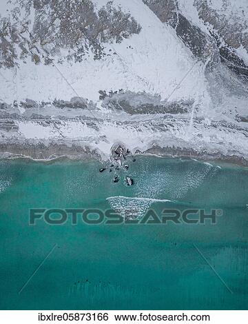 Aerial view, snowy beach, coast, Flakstad, Norway, Europe View Large Photo Image Stock Photograph - Aerial view, snowy beach, coast, Flakstad, Norway, Europe. Fotosearch