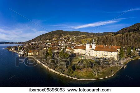 Aerial view, Tegernsee, place Tegernsee and monastery Tegernsee, Upper Bavaria, Bavaria, Germany, Europe View Large Photo Image Stock Image - Aerial view, Tegernsee, place Tegernsee and monastery Tegernsee, Upper Bavaria, Bavaria, Germany, Europe. Fotosearch