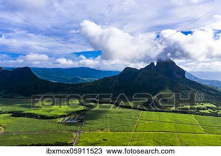 Aerial view, view of Mont Du Rempart with Trois Mamelles, mountain sugar cane fields, Black River region, Mauritius, Africa View Large Photo Image Stock Image - Aerial view, view of Mont Du Rempart with Trois Mamelles, mountain sugar cane fields, Black River region, Mauritius, Africa. Fotosearch