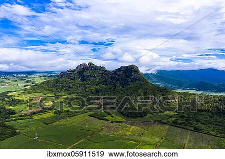 Aerial view, view of the Mont Du Rempart mountain with Trois Mamelles, sugar cane fields, Black River region, Mauritius, Africa View Large Photo Image Stock Photo - Aerial view, view of the Mont Du Rempart mountain with Trois Mamelles, sugar cane fields, Black River region, Mauritius, Africa. Fotosearch