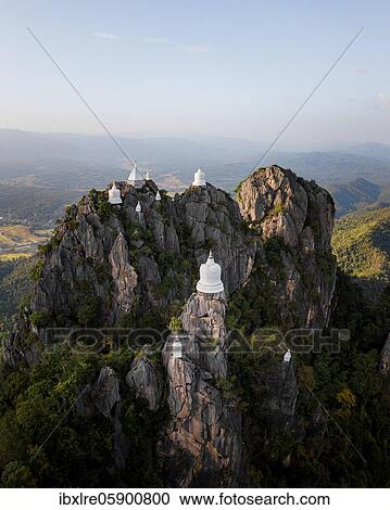 Stock Image - Aerial view, Wat Chaloem Phra Kiat Phrachomklao Rachanusorn Temple, Lampang, Thailand, Asia. Fotosearch
