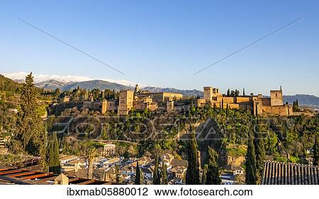 Alhambra on the Sabikah hill at sunset, Moorish citadel, Nasrid palaces, Palace of Charles the Fifth, behind Sierra Nevada with snow, Granada, Andalucia, Spain, Europe View Large Photo Image Stock Image - Alhambra on the Sabikah hill at sunset, Moorish citadel, Nasrid palaces, Palace of Charles the Fifth, behind Sierra Nevada with snow, Granada, Andalucia, Spain, Europe. Fotosearch