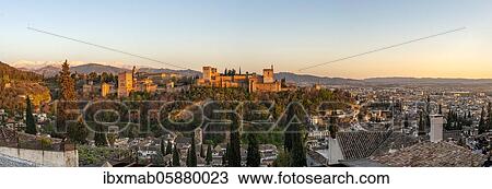 Alhambra on the Sabikah hill at sunset, Moorish city castle, Nasrid palaces, Palace of Charlemagne, in the back Sierra Nevada with snow, panorama, Granada, Andalusia, Spain, Europe View Large Photo Image Stock Image - Alhambra on the Sabikah hill at sunset, Moorish city castle, Nasrid palaces, Palace of Charlemagne, in the back Sierra Nevada with snow, panorama, Granada, Andalusia, Spain, Europe. Fotosearch