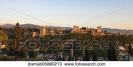 Alhambra on the Sabikah hill at sunset, Moorish citadel, Nasrid palaces, Palace of Charles the Fifth, behind Sierra Nevada with snow, Granada, Andalucia, Spain, Europe View Large Photo Image Stock Image - Alhambra on the Sabikah hill at sunset, Moorish citadel, Nasrid palaces, Palace of Charles the Fifth, behind Sierra Nevada with snow, Granada, Andalucia, Spain, Europe. Fotosearch