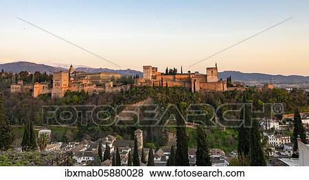 Alhambra on the Sabikah hill at sunset, Moorish citadel, Nasrid palaces, Palace of Charles the Fifth, behind Sierra Nevada with snow, Granada, Andalucia, Spain, Europe View Large Photo Image Stock Photo - Alhambra on the Sabikah hill at sunset, Moorish citadel, Nasrid palaces, Palace of Charles the Fifth, behind Sierra Nevada with snow, Granada, Andalucia, Spain, Europe. Fotosearch