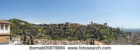 Alhambra on the Sabikah hill, Moorish city castle, Nasrid palaces, Palace of Charles the Fifth, Panorama, Granada, Andalusia, Spain, Europe View Large Photo Image Picture - Alhambra on the Sabikah hill, Moorish city castle, Nasrid palaces, Palace of Charles the Fifth, Panorama, Granada, Andalusia, Spain, Europe. Fotosearch