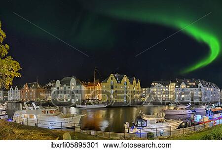 Alsesund harbour panorama northern lights Norway View Large Photo Image Stock Image - Alsesund harbour panorama northern lights Norway. Fotosearch