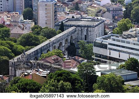 Stock Image - Amoreiras Reservoir and aqueduct, Lisbon, Portugal, Europe. Fotosearch