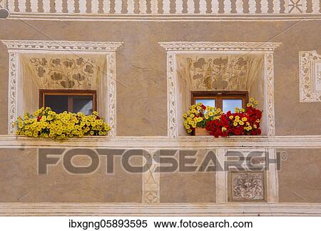 An H ( Detail) facade with typical windows, mountain village Guarda, Inn valley, Lower Engadin, Engadin, Grisons, Switzerland, Europe View Large Photo Image Stock Photography - An H ( Detail) facade with typical windows, mountain village Guarda, Inn valley, Lower Engadin, Engadin, Grisons, Switzerland, Europe. Fotosearch