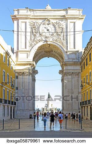 Stock Image - Arc de Triomphe Arco da Rua Augusta, Lisbon, Portugal, Europe. Fotosearch