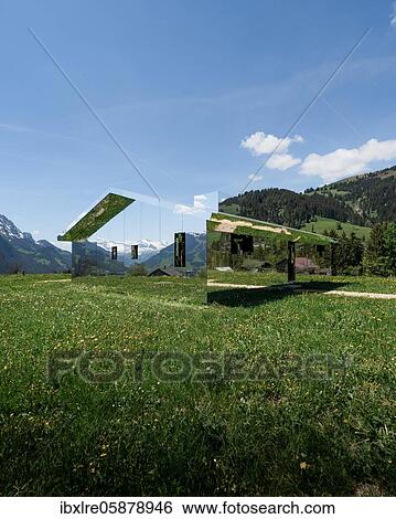 Stock Photograph - Art Gallery Mirage Gstaad, Mirror House on the mountain near Gstaad, Bernese Oberland, Switzerland, Europe. Fotosearch