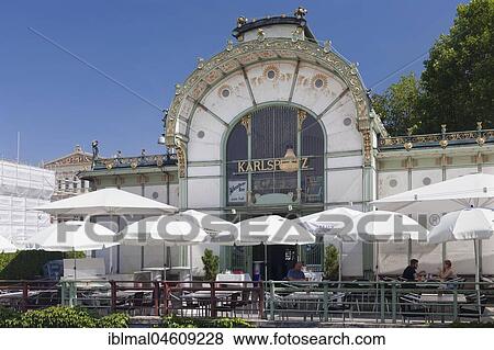 Stock Photo - Art Nouveau Café at Karlsplatz, Otto Wagner Pavilion, Vienna, Austria, Europe. Fotosearch