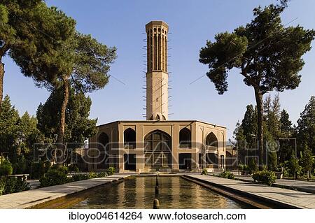 Picture - Bagh-e Dolat Abad or Dolat Abad Garden, with the highest Wind Tower of Iran at 33 meters, Yazd, Iran, Asia. Fotosearch