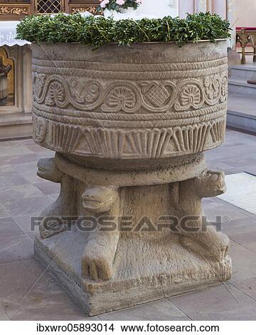 Baptismal fountain in a church, St. Margaretha Emstek, Emstek, Lower Saxony, Germany, Europe View Large Photo Image Picture - Baptismal fountain in a church, St. Margaretha Emstek, Emstek, Lower Saxony, Germany, Europe. Fotosearch