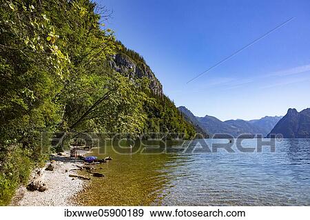 Bathing beach at the Lake Traun near Gmunden, Salzkammergut, Upper Austria, Austria, Europe View Large Photo Image Stock Photo - Bathing beach at the Lake Traun near Gmunden, Salzkammergut, Upper Austria, Austria, Europe. Fotosearch