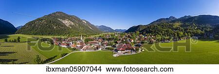 Picture - Bayrischzell, mountains Seebergkopf and Wendelstein, Leitzachtal, Mangfall mountains, drone recording, Upper Bavaria, Bavaria, Germany, Europe. Fotosearch
