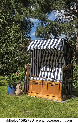 Stock Image - Beach chair, Garden, Gelsenkirchen, Ruhr Area, North Rhine-Westphalia, Germany, Europe. Fotosearch