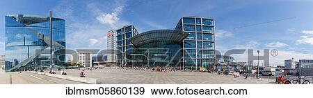 Stock Photo - Berlin central railway station Hbf Zug railway station modern architecture Panorama in the station, Berlin, Germany, Europe. Fotosearch
