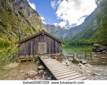 Boathouse at the Obersee, Schönau at Königssee, Berchtesgaden National Park, Berchtesgadener Land, Upper Bavaria, Bavaria, Germany, Europe View Large Photo Image Stock Photo - Boathouse at the Obersee, Schönau at Königssee, Berchtesgaden National Park, Berchtesgadener Land, Upper Bavaria, Bavaria, Germany, Europe. Fotosearch