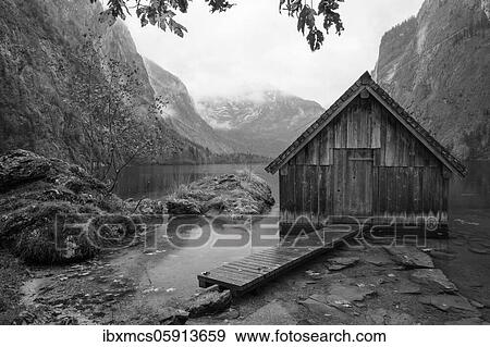 Boathouse on the Obersee, Berchtesgadener Land, Berchtesgaden National Park, Bavaria, Germany, Europe View Large Photo Image Stock Photo - Boathouse on the Obersee, Berchtesgadener Land, Berchtesgaden National Park, Bavaria, Germany, Europe. Fotosearch