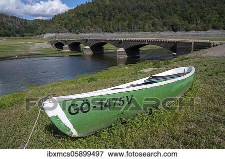 Stock Photo - Bridge Asel at low water in the Edersee, Kellerwald National Park, Hesse, Germany, Europe. Fotosearch