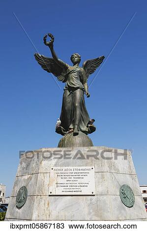 Stock Image - Bronze statue in remembrance of the Second World War soldier and civilian victims between 1943 and 1945 in town of Rhodes, Rhodes Island, Greece, Europe. Fotosearch