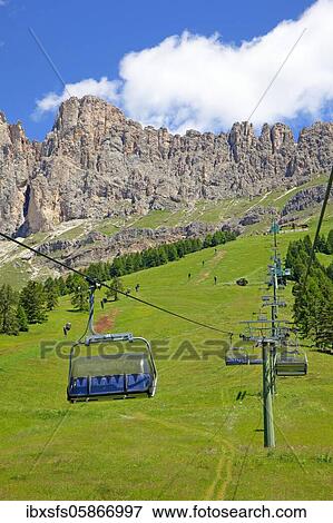 Cable car to the Paolina Hut with view to the Catinaccio, Dolomites, South Tyrol, Italy, Europe View Large Photo Image Stock Photo - Cable car to the Paolina Hut with view to the Catinaccio, Dolomites, South Tyrol, Italy, Europe. Fotosearch