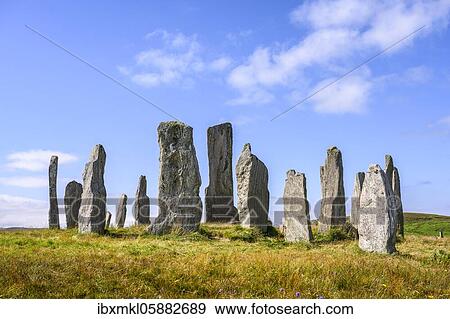 Stock Photo - Callanish Standing Stones, 3000 year old stone circle, Isle of Lewis, Outer Hebrides, Scotland, United Kingdom, Europe. Fotosearch