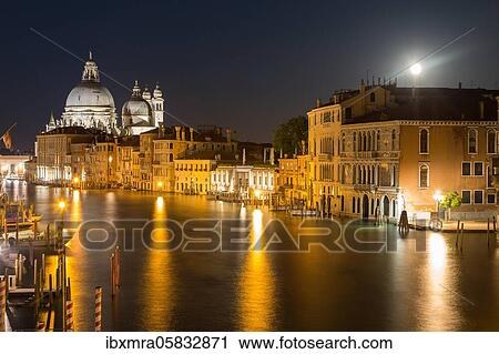 Canal Grande at night with full moon, back church Santa Maria della Salute, Venice, Italy, Europe View Large Photo Image Stock Image - Canal Grande at night with full moon, back church Santa Maria della Salute, Venice, Italy, Europe. Fotosearch