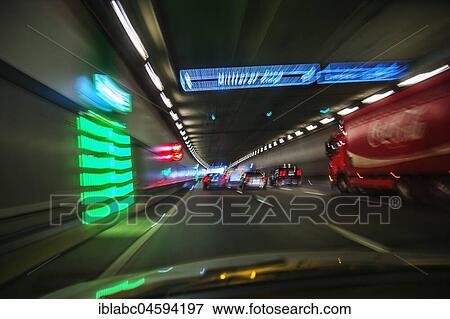 Stock Photo - Car traffic in the tunnel, Luise-Kiesselbach-Tunnel, Munich, Bavaria, Germany, Europe. Fotosearch
