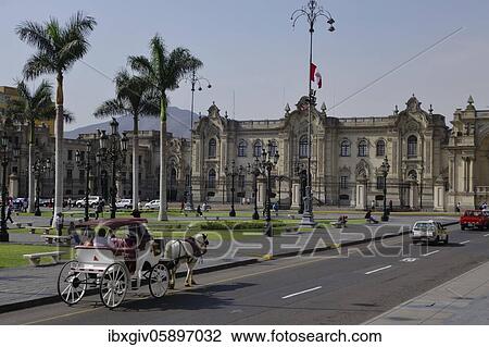 Carriage on the Plaza de Armas in front of the presidential palace, Lima, Peru, South America View Large Photo Image Stock Image - Carriage on the Plaza de Armas in front of the presidential palace, Lima, Peru, South America. Fotosearch