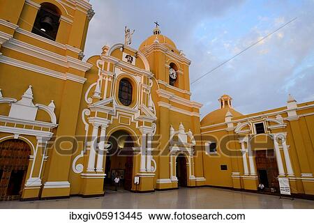 Stock Photography - Cathedral in the evening light, Trujillo, La Liberdad region, Peru, South America. Fotosearch