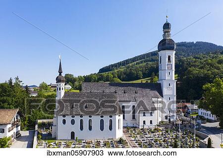 Cemetery chapel Heilig Blut and parish church St. Andres in Elbach near Fischbachau, Drone Reception, Leitzachtal, Upper Bavaria, Bavaria, Germany, Europe View Large Photo Image Stock Image - Cemetery chapel Heilig Blut and parish church St. Andres in Elbach near Fischbachau, Drone Reception, Leitzachtal, Upper Bavaria, Bavaria, Germany, Europe. Fotosearch