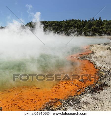 Picture - Champagne Pool, Oceania, Wai-O-Tapu Thermal Wonderland, Rotorua, Bay of Plenty, North Island, New Zealand, Oceania. Fotosearch