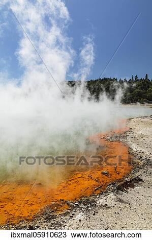 Champagne Pool, Oceania, Wai-O-Tapu Thermal Wonderland, Rotorua, Bay of Plenty, North Island, New Zealand, Oceania View Large Photo Image Stock Image - Champagne Pool, Oceania, Wai-O-Tapu Thermal Wonderland, Rotorua, Bay of Plenty, North Island, New Zealand, Oceania. Fotosearch
