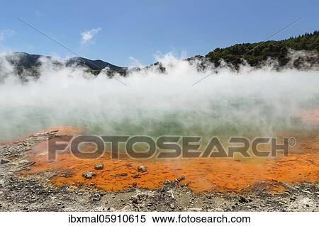 Champagne Pool, Oceania, Wai-O-Tapu Thermal Wonderland, Rotorua, Bay of Plenty, North Island, New Zealand, Oceania View Large Photo Image Stock Photography - Champagne Pool, Oceania, Wai-O-Tapu Thermal Wonderland, Rotorua, Bay of Plenty, North Island, New Zealand, Oceania. Fotosearch