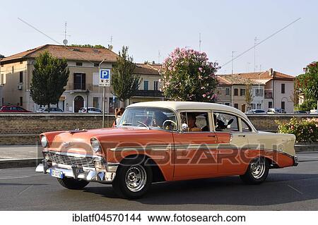 Picture - Chevrolet, Bel Air, Oldtimer Corso, American Classic Car Cruise, Summer Jamboree, Rock' n' Roll Festival, Via Portici Ercolani, Senigallia, Province of Ancona, Marches, Italy, Europe. Fotosearch